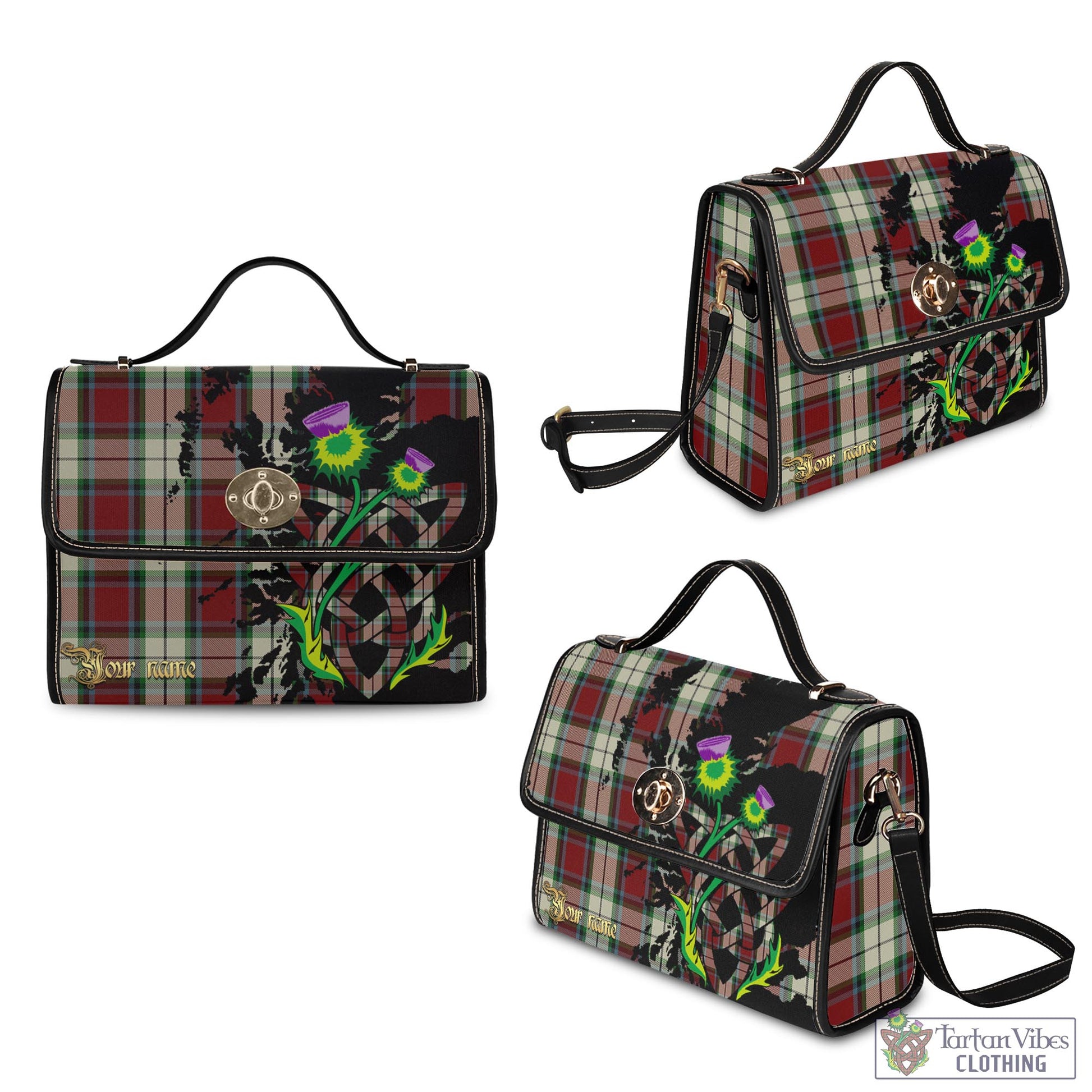 Tartan Vibes Clothing Rose White Dress Tartan Waterproof Canvas Bag with Scotland Map and Thistle Celtic Accents