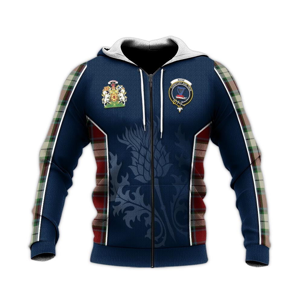 Tartan Vibes Clothing Rose White Dress Tartan Knitted Hoodie with Family Crest and Scottish Thistle Vibes Sport Style