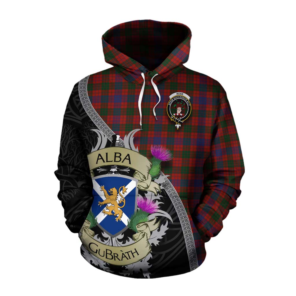 Tartan Vibes Clothing Ross Tartan Family Crest Cotton Hoodie Lion Rampant Royal Thistle Shield Celtic Inspired