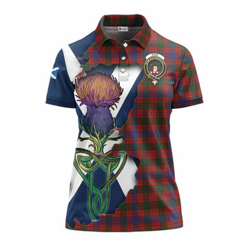 Ross Tartan Family Crest Women's Polo Shirt Scottish Thistle Celtic Inspired