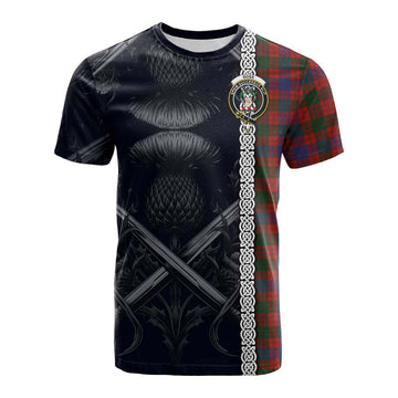 Tartan Vibes Clothing Ross Tartan Cotton T-shirt with Family Crest Cross Sword Thistle Celtic Vibes