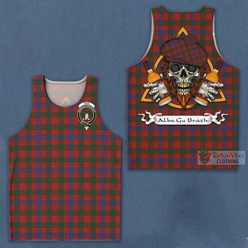 Tartan Vibes Clothing Ross Tartan Men's Tank Top with Family Crest and Bearded Skull Holding Bottles of Whiskey