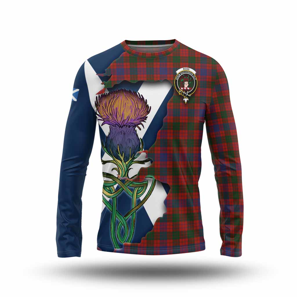Tartan Vibes Clothing Ross Tartan Family Crest Long Sleeve T-Shirt Scottish Thistle Celtic Inspired