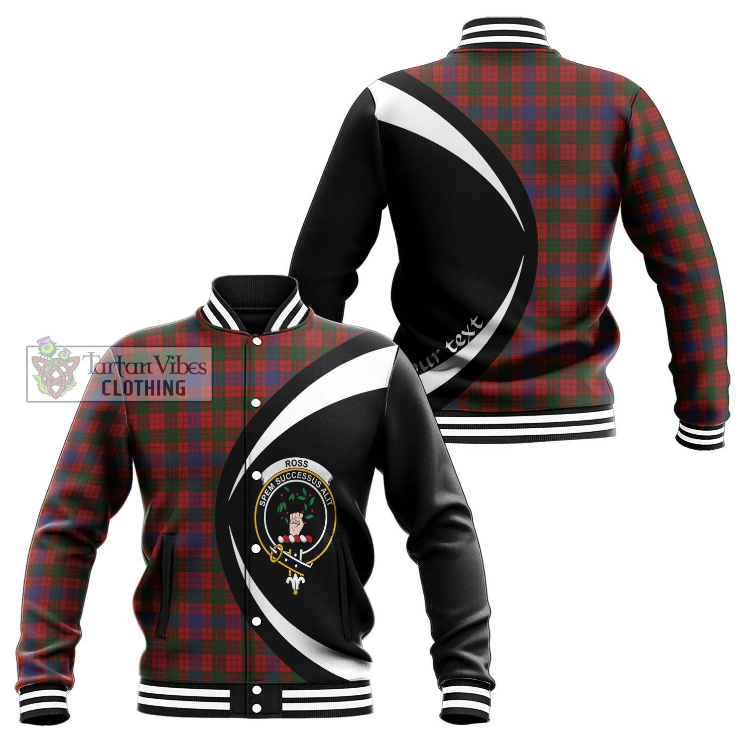 Ross Tartan Baseball Jacket with Family Crest Circle Style Unisex - Tartan Vibes Clothing