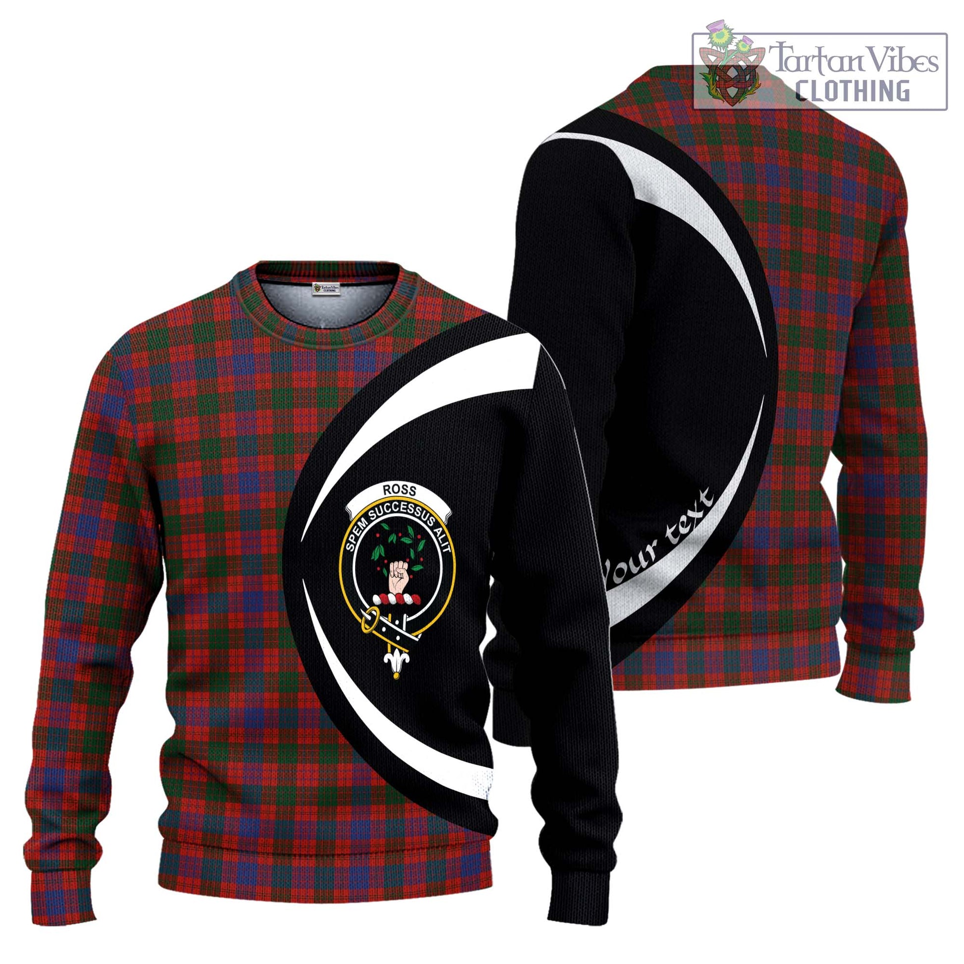 Ross Tartan Knitted Sweater with Family Crest Circle Style Unisex - Tartan Vibes Clothing