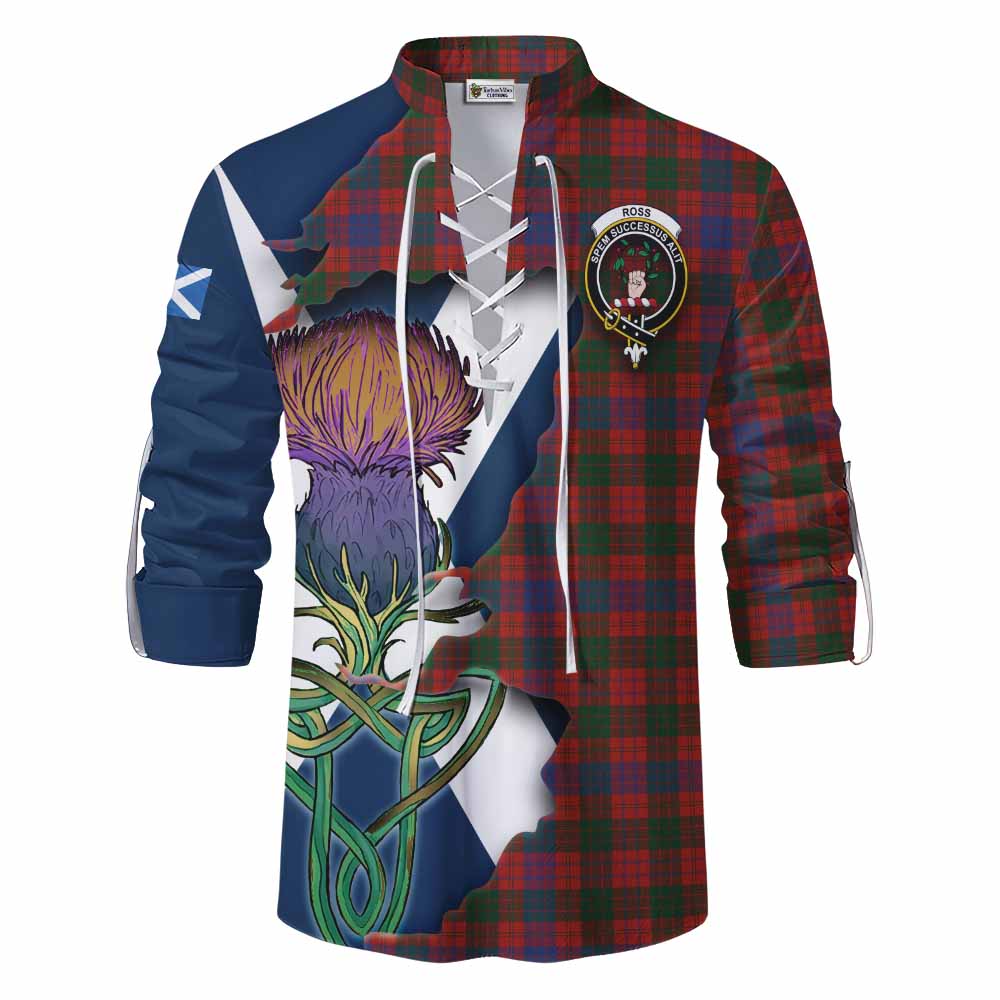 Tartan Vibes Clothing Ross Tartan Family Crest Ghillie Kilt Shirt Scottish Thistle Celtic Inspired