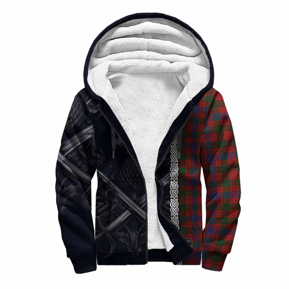 Tartan Vibes Clothing Ross Tartan Sherpa Hoodie with Family Crest Cross Sword Thistle Celtic Vibes
