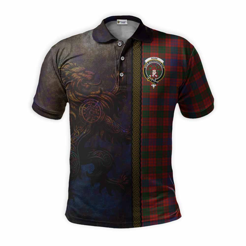 Tartan Vibes Clothing Ross Tartan Family Crest Polo Shirt Alba Gu Brath Be Brave Lion Ancient Style