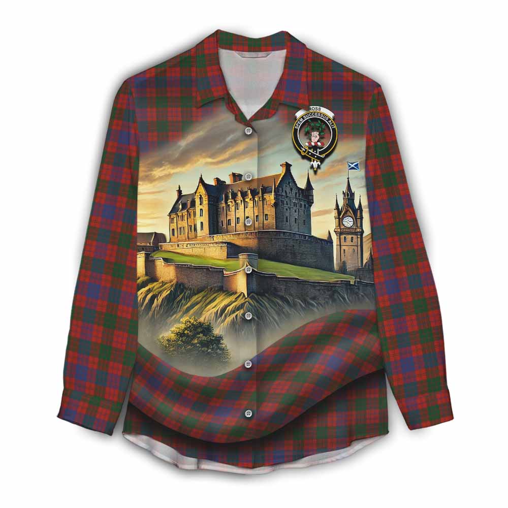 Tartan Vibes Clothing Ross Tartan Family Crest Women's Casual Shirt with Scottish Ancient Castle Style