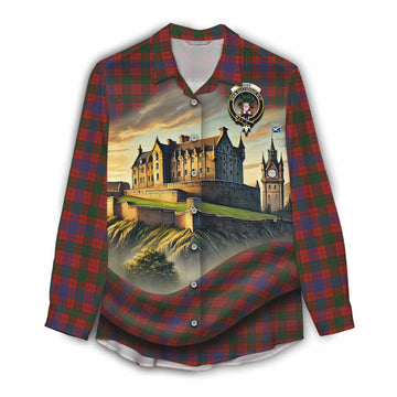 Ross Tartan Family Crest Women's Casual Shirt with Scottish Ancient Castle Style