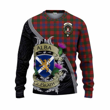 Tartan Vibes Clothing Ross Tartan Family Crest Knitted Sweater Lion Rampant Royal Thistle Shield Celtic Inspired