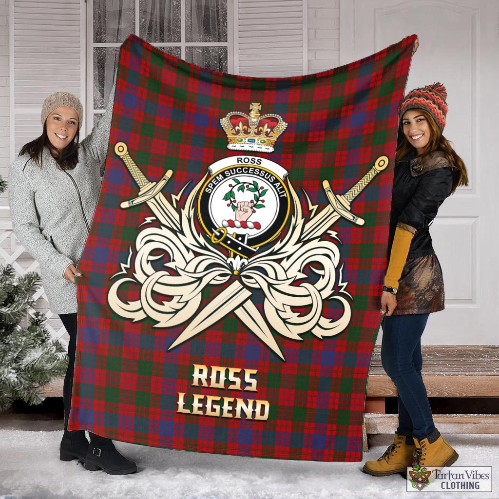 Tartan Vibes Clothing Ross Tartan Blanket with Clan Crest and the Golden Sword of Courageous Legacy