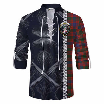 Tartan Vibes Clothing Ross Tartan Ghillie Kilt Shirt with Family Crest Cross Sword Thistle Celtic Vibes