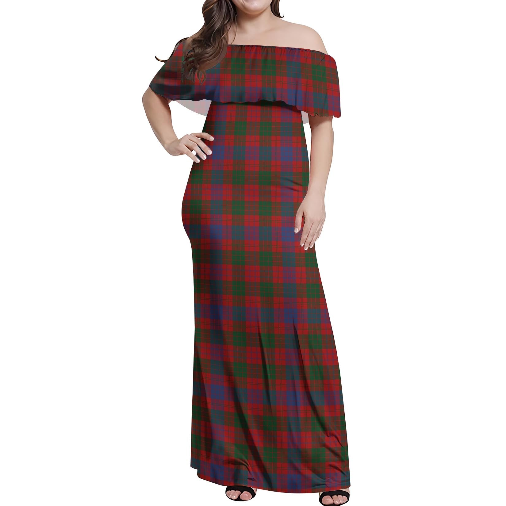 Tartanvibesclothing Ross Tartan Off Shoulder Long Dress