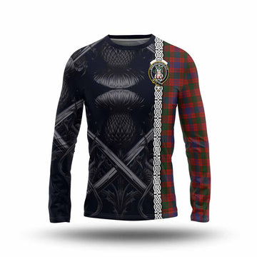 Tartan Vibes Clothing Ross Tartan Long Sleeve T-Shirt with Family Crest Cross Sword Thistle Celtic Vibes