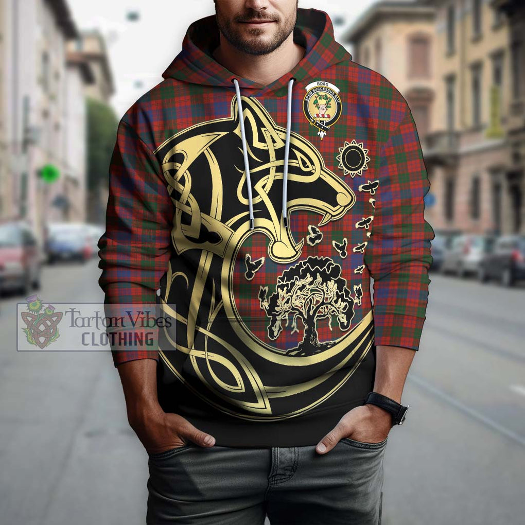 Ross Tartan Hoodie with Family Crest Celtic Wolf Style Zip Hoodie - Tartan Vibes Clothing