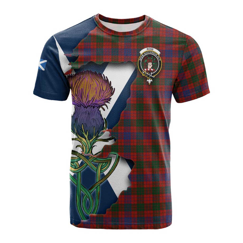 Tartan Vibes Clothing Ross Tartan Family Crest Cotton T-shirt Scottish Thistle Celtic Inspired