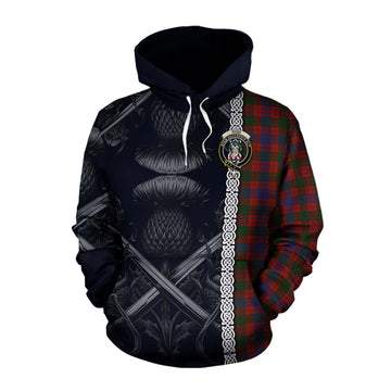 Tartan Vibes Clothing Ross Tartan Cotton Hoodie with Family Crest Cross Sword Thistle Celtic Vibes