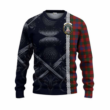 Tartan Vibes Clothing Ross Tartan Knitted Sweater with Family Crest Cross Sword Thistle Celtic Vibes