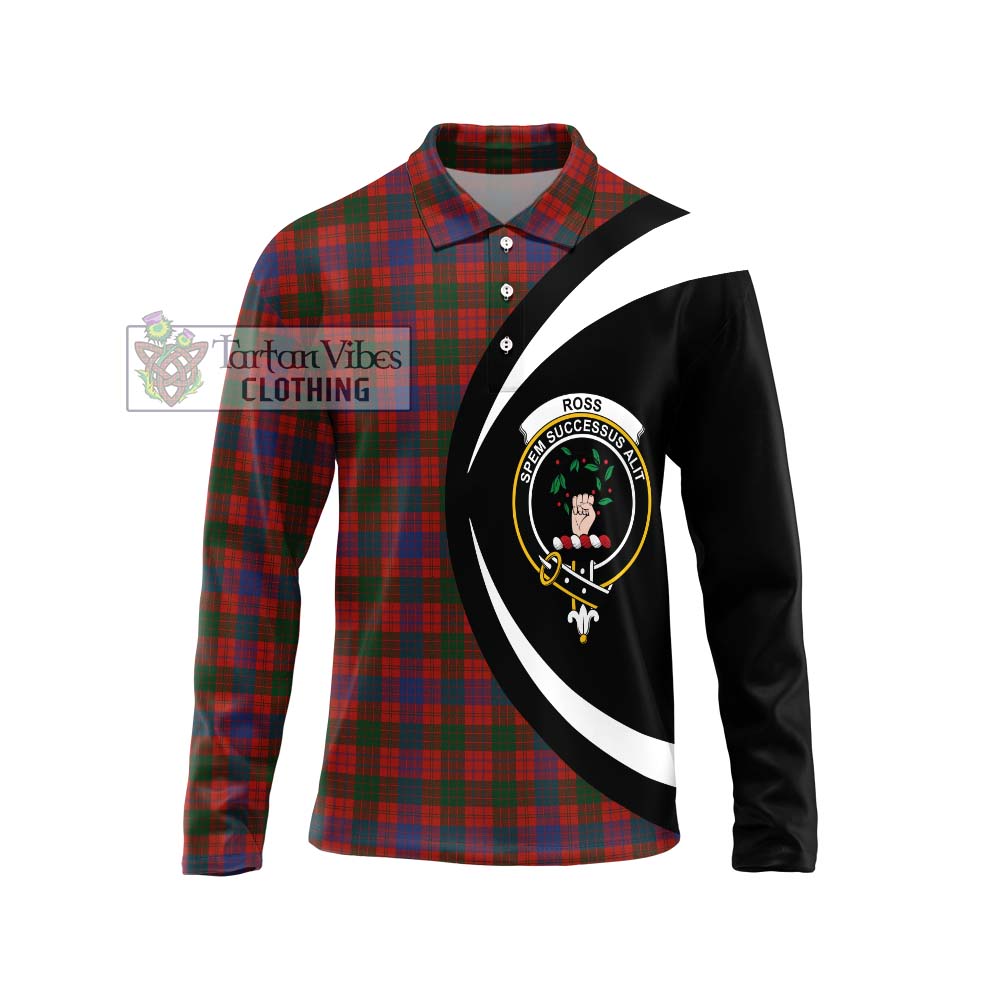 Ross Tartan Long Sleeve Polo Shirt with Family Crest Circle Style Unisex - Tartan Vibes Clothing