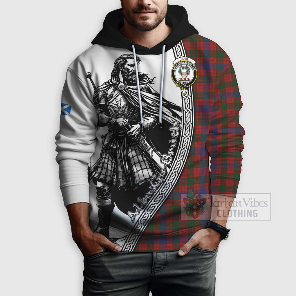 Tartan Vibes Clothing Ross Tartan Clan Crest Hoodie with Highlander Warrior Celtic Style