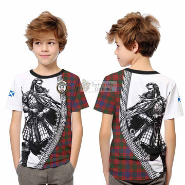 Ross Tartan Clan Crest Kid T-Shirt with Highlander Warrior Celtic Style