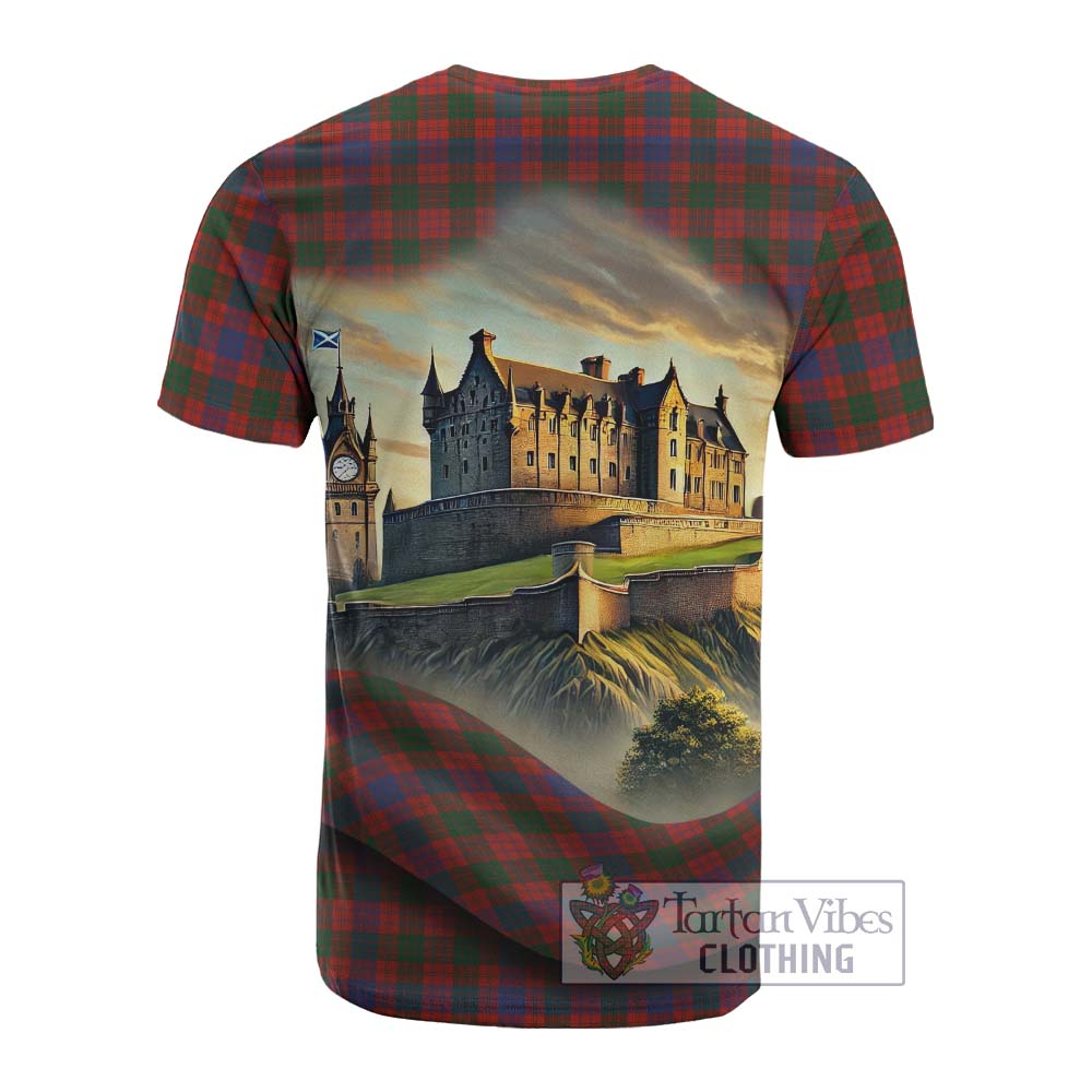 Tartan Vibes Clothing Ross Tartan Family Crest Cotton T-shirt with Scottish Ancient Castle Style