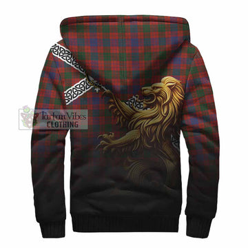 Tartan Vibes Clothing Ross Crest Tartan Sherpa Hoodie with Golden Lion Emblem Celtic Style
