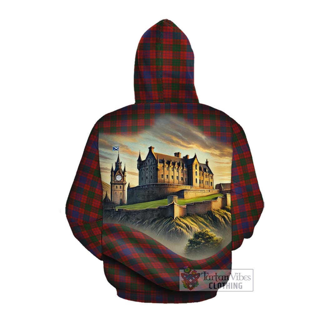 Tartan Vibes Clothing Ross Tartan Family Crest Cotton Hoodie with Scottish Ancient Castle Style