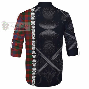 Tartan Vibes Clothing Ross Tartan Ghillie Kilt Shirt with Family Crest Cross Sword Thistle Celtic Vibes