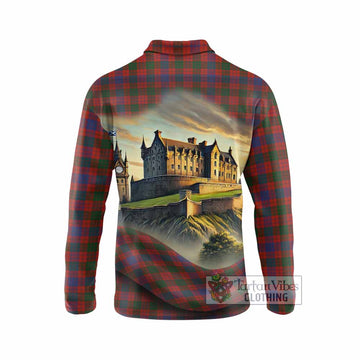 Tartan Vibes Clothing Ross Tartan Family Crest Long Sleeve Polo Shirt with Scottish Ancient Castle Style