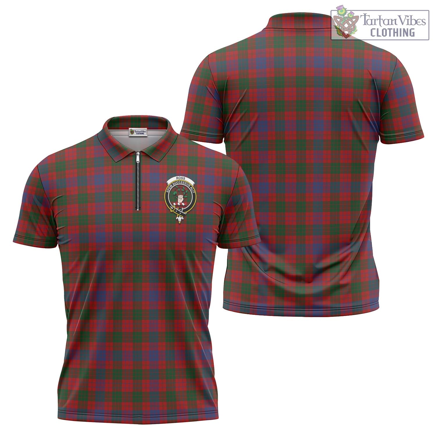 Tartan Vibes Clothing Ross Tartan Zipper Polo Shirt with Family Crest