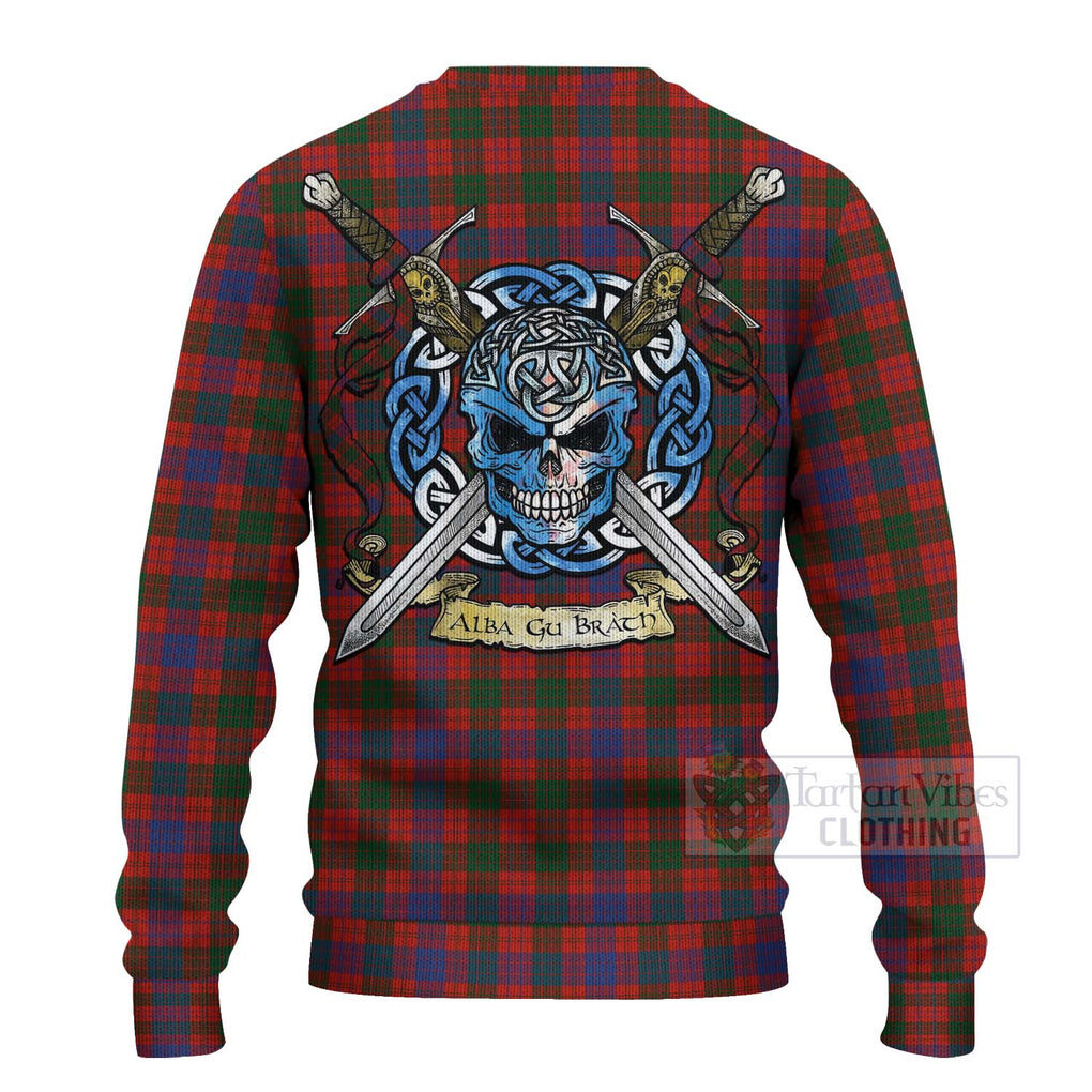 Tartan Vibes Clothing Ross Tartan Knitted Sweater with Family Crest Celtic Skull Style