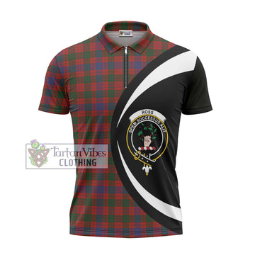 Ross Tartan Zipper Polo Shirt with Family Crest Circle Style - Tartan Vibes Clothing