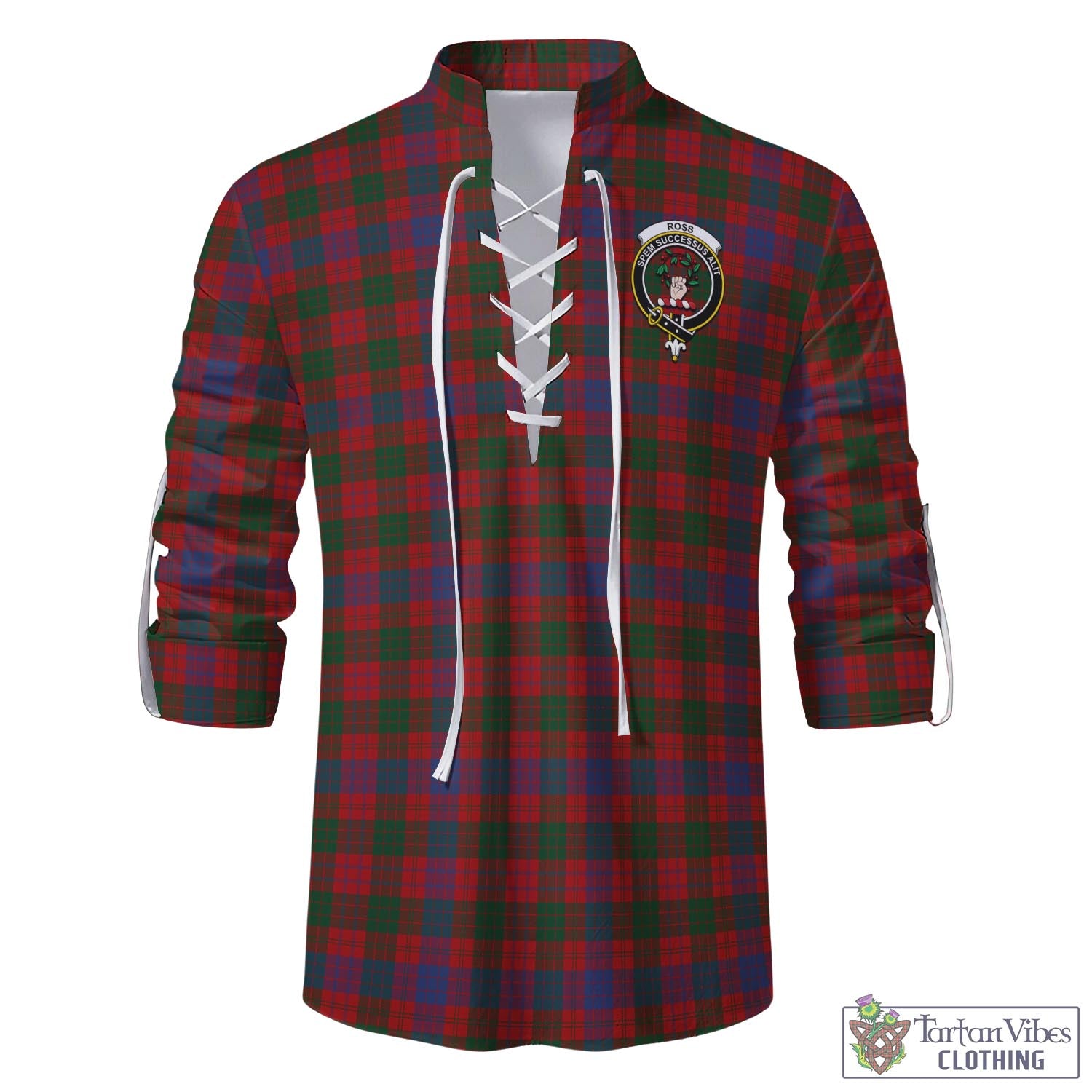 Tartan Vibes Clothing Ross Tartan Men's Scottish Traditional Jacobite Ghillie Kilt Shirt with Family Crest