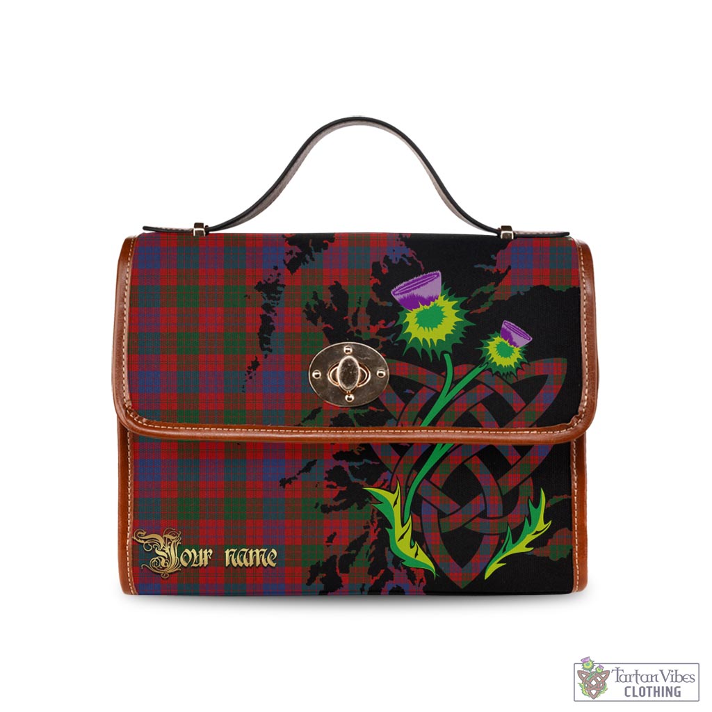 Tartan Vibes Clothing Ross Tartan Waterproof Canvas Bag with Scotland Map and Thistle Celtic Accents