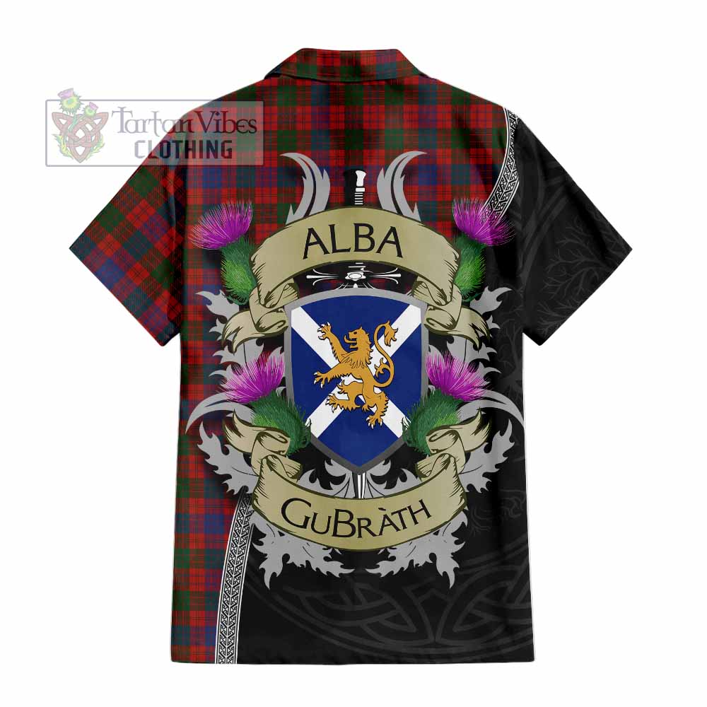 Tartan Vibes Clothing Ross Tartan Family Crest Short Sleeve Button Shirt Lion Rampant Royal Thistle Shield Celtic Inspired