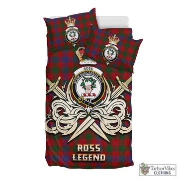 Tartan Vibes Clothing Ross Tartan Bedding Set with Clan Crest and the Golden Sword of Courageous Legacy