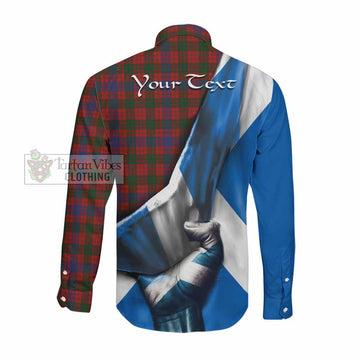 Ross Tartan Long Sleeve Button Shirt with Family Crest Scotland Patriotic Style
