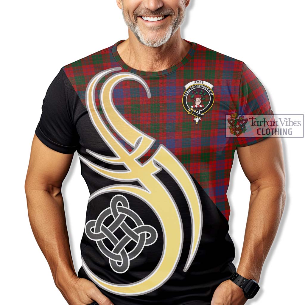 Tartan Vibes Clothing Ross Tartan T-Shirt with Family Crest and Celtic Symbol Style