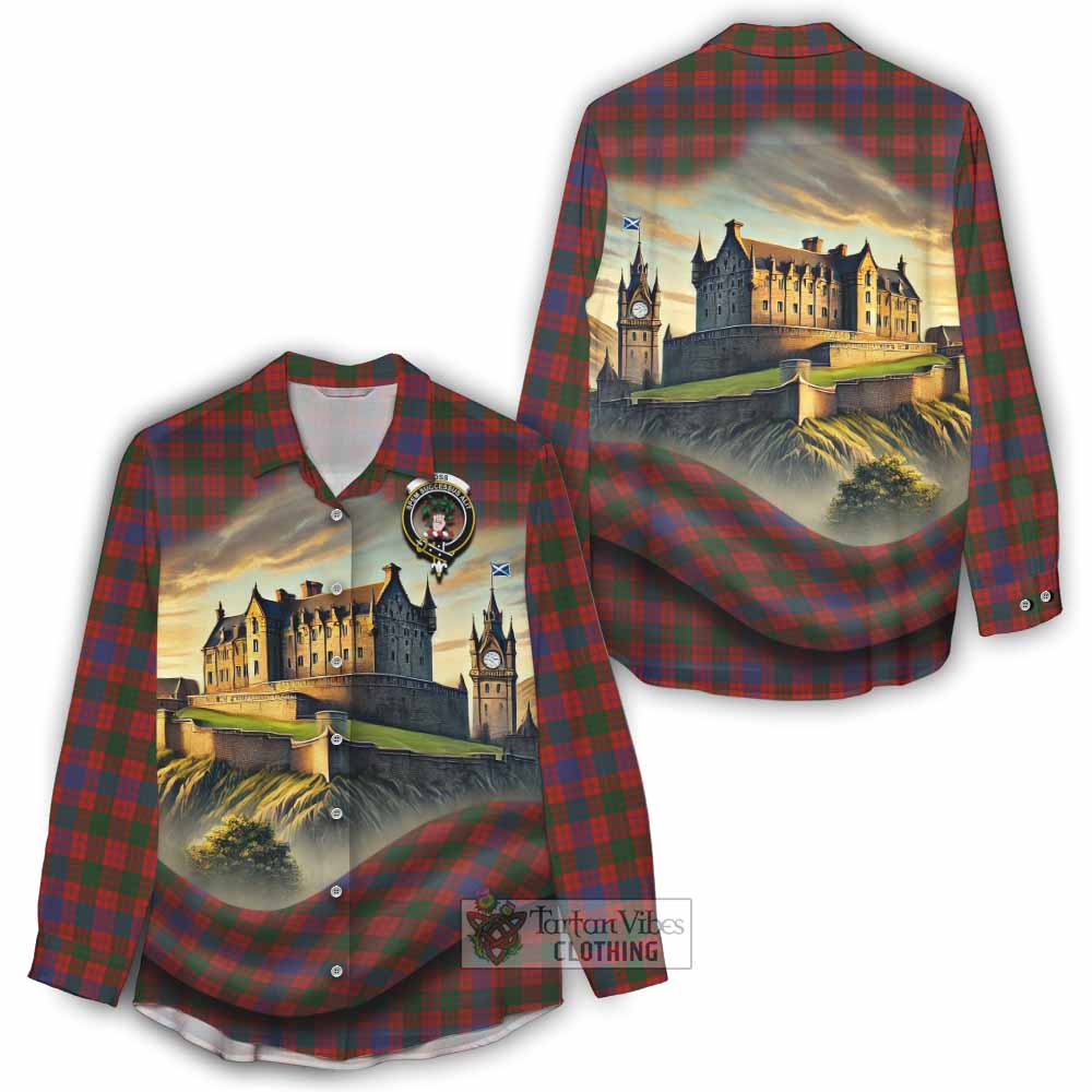 Tartan Vibes Clothing Ross Tartan Family Crest Women's Casual Shirt with Scottish Ancient Castle Style