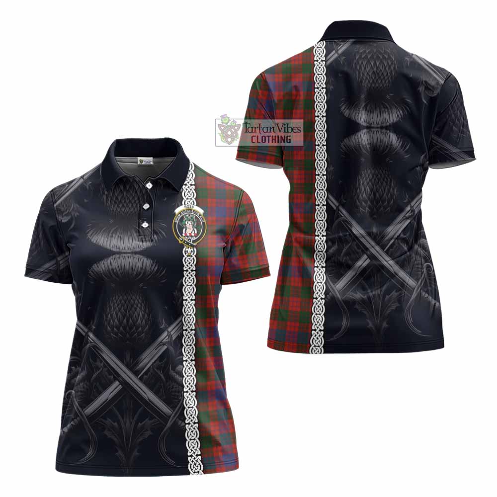 Tartan Vibes Clothing Ross Tartan Women's Polo Shirt with Family Crest Cross Sword Thistle Celtic Vibes