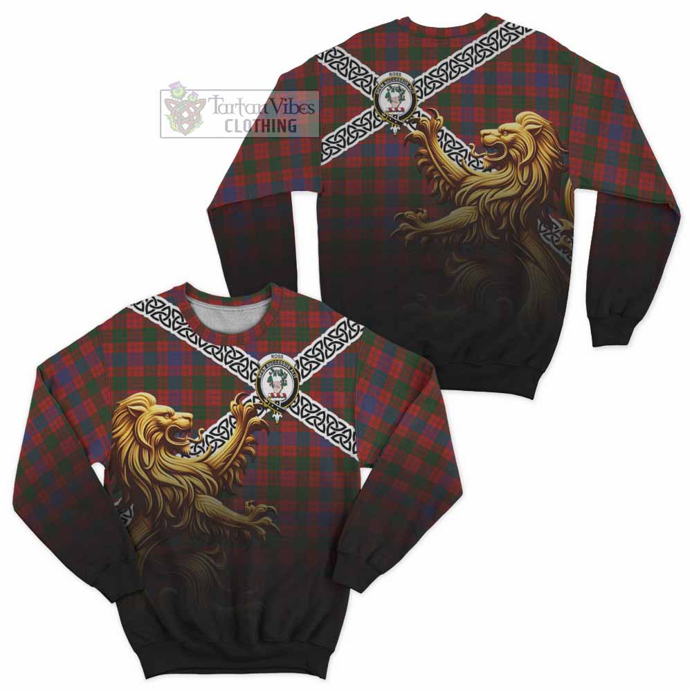 Tartan Vibes Clothing Ross Crest Tartan Sweatshirt with Golden Lion Emblem Celtic Style