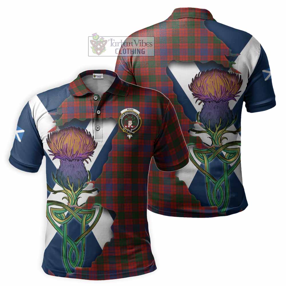 Tartan Vibes Clothing Ross Tartan Family Crest Polo Shirt Scottish Thistle Celtic Inspired