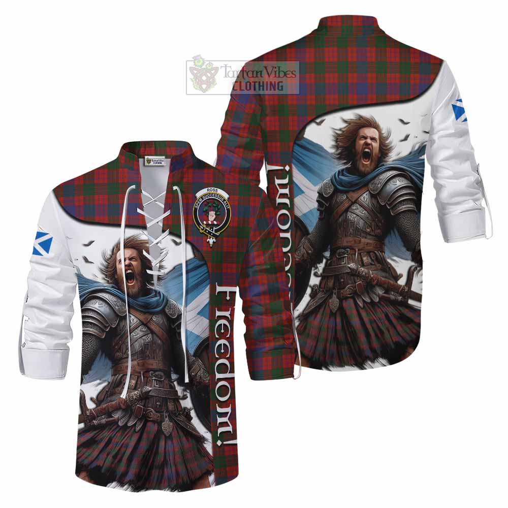 Tartan Vibes Clothing Ross Crest Tartan Ghillie Kilt Shirt Inspired by the Freedom of Scottish Warrior