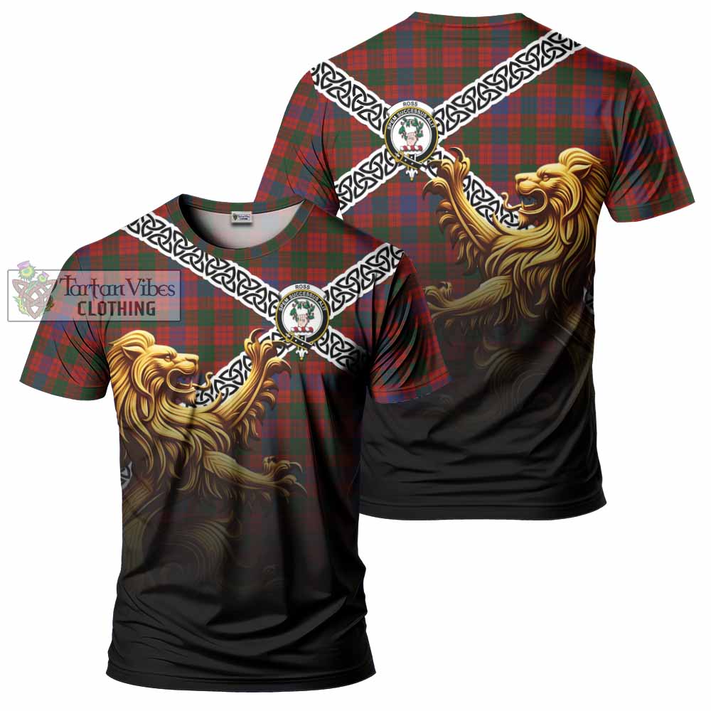 Tartan Vibes Clothing Ross Crest Tartan T-Shirt with Golden Lion Emblem Celtic Style