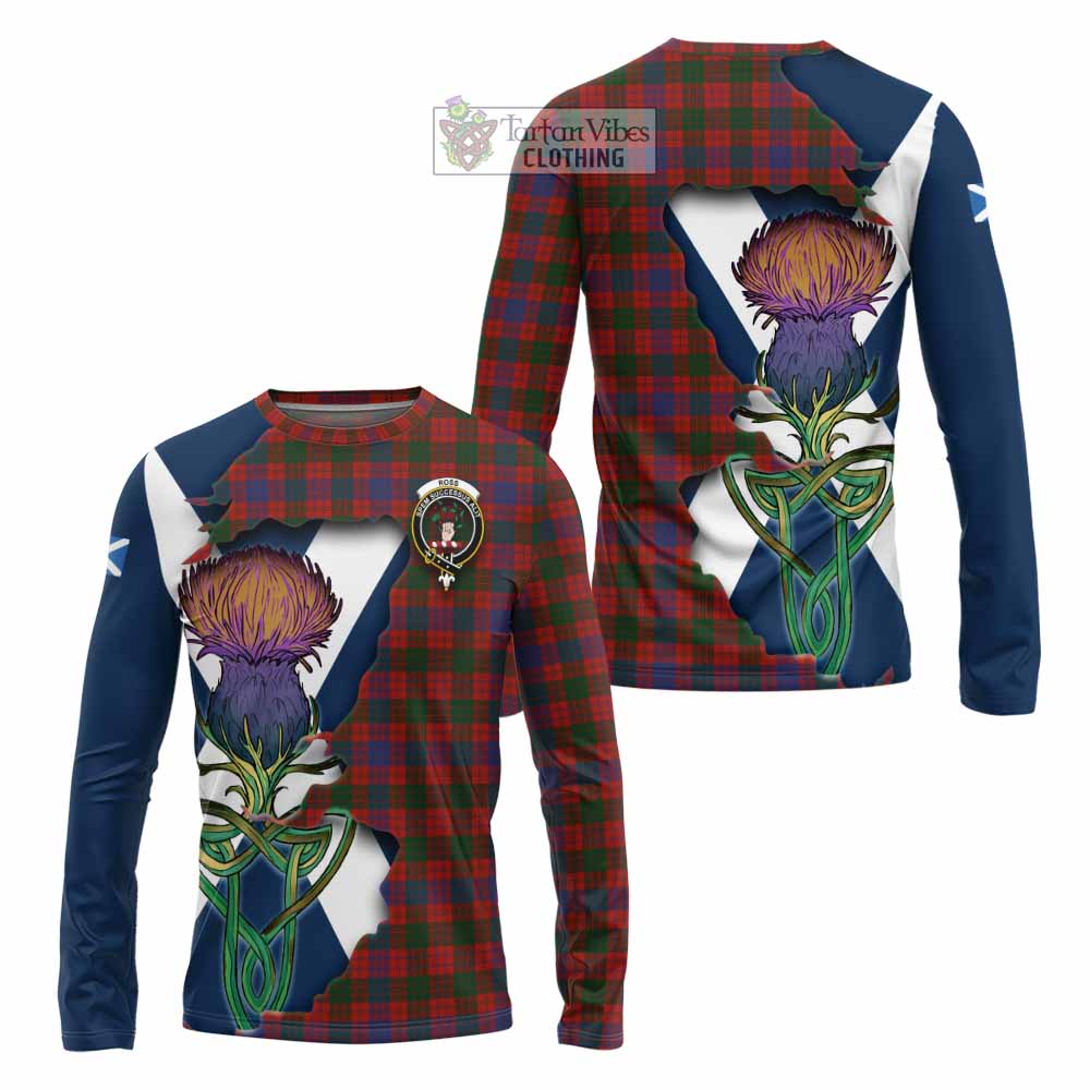 Tartan Vibes Clothing Ross Tartan Family Crest Long Sleeve T-Shirt Scottish Thistle Celtic Inspired