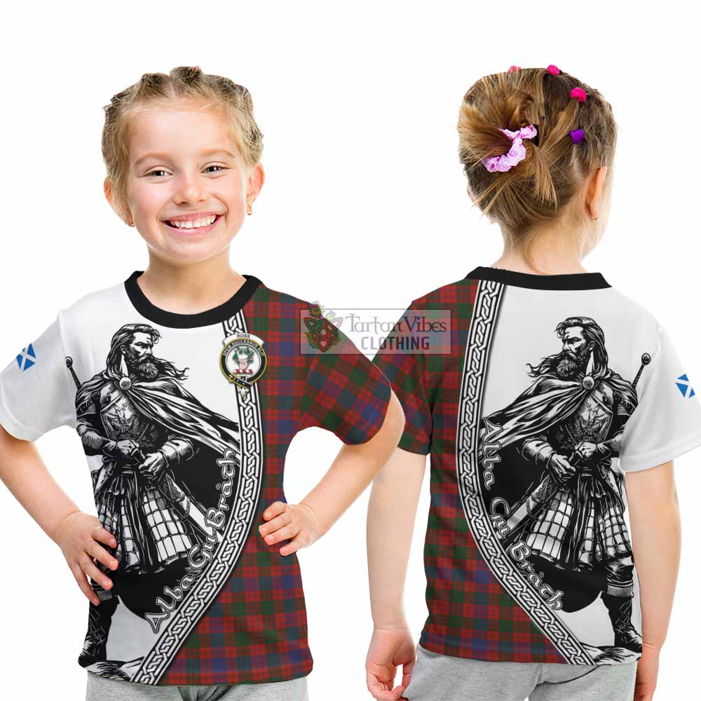 Ross Tartan Clan Crest Kid T-Shirt with Highlander Warrior Celtic Style