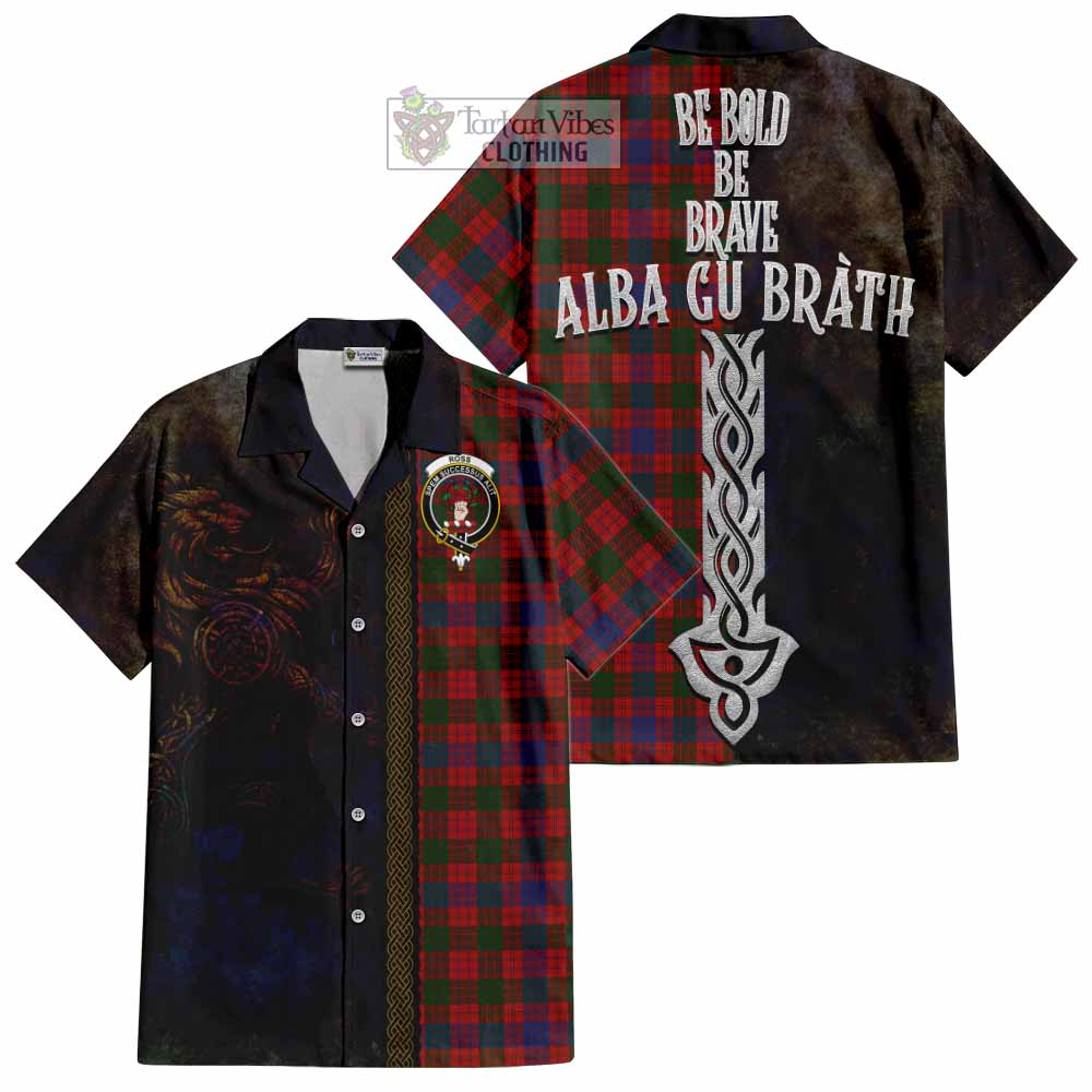 Tartan Vibes Clothing Ross Tartan Family Crest Short Sleeve Button Shirt Alba Gu Brath Be Brave Lion Ancient Style