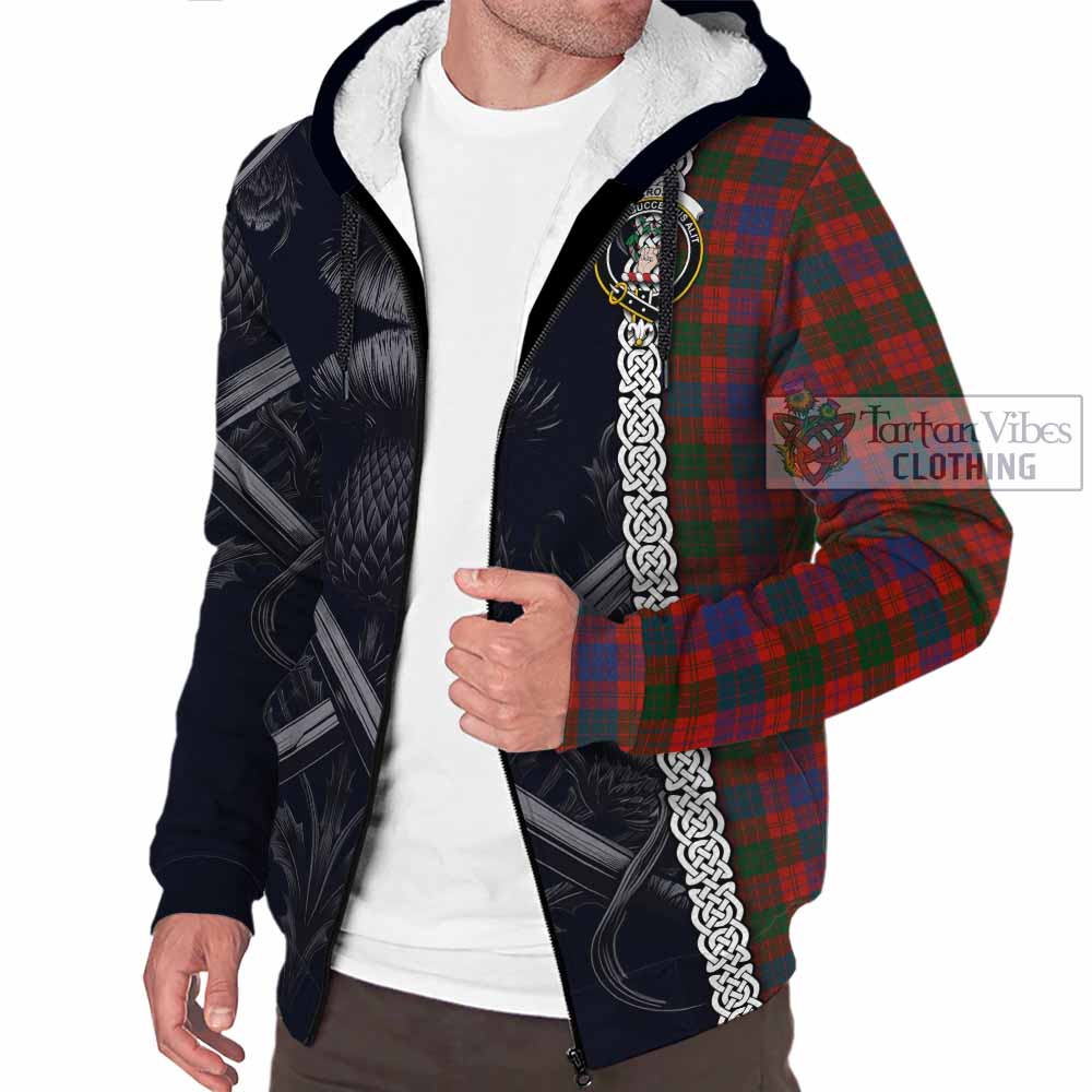 Tartan Vibes Clothing Ross Tartan Sherpa Hoodie with Family Crest Cross Sword Thistle Celtic Vibes